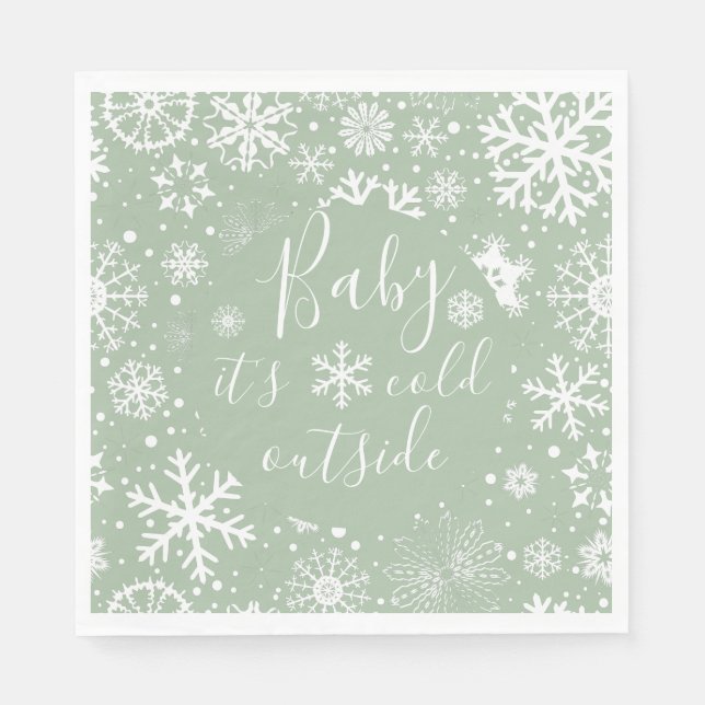 Greenish Gray Baby It's Cold Outside Napkins  (Front)