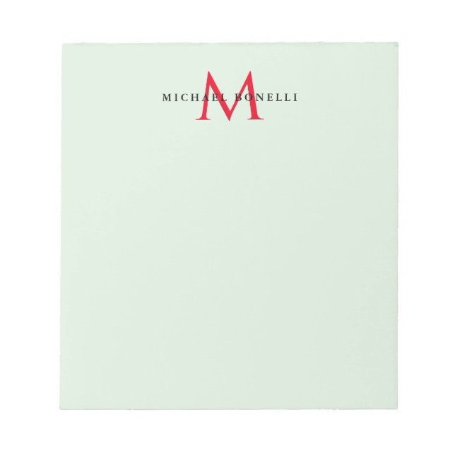 Greenish Grey & Red Monogram Modern Minimalist Notepad (Front)