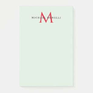 Greenish Grey & Red Monogram Modern Minimalist Post-it Notes