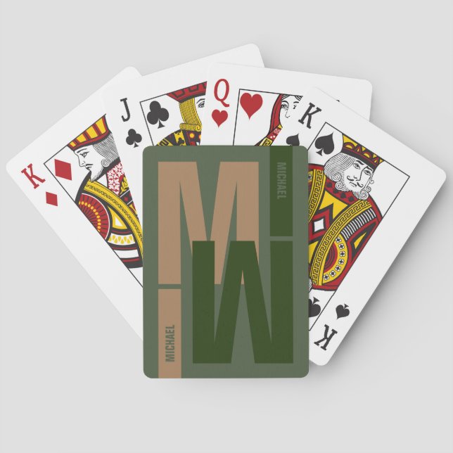 Greenish Inverted First-Initial Monogram Poker Cards (Back)