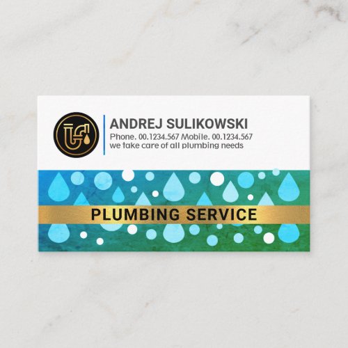 Greenish Leaking Water Droplets Plumber Business Card