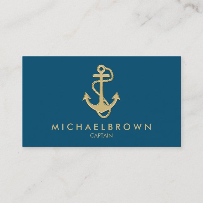 Greenish Navy Blue Nautical Anchor Business Card