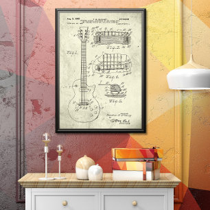 Greenish Old   Guitar Patent Poster