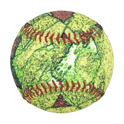 Greenish pale yellow painted volcanic rock drawing baseball