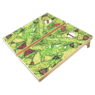 Greenish pale yellow painted volcanic rock drawing cornhole set