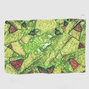 Greenish pale yellow painted volcanic rock drawing golf towel