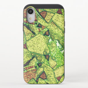 Greenish pale yellow painted volcanic rock drawing iPhone XR slider case