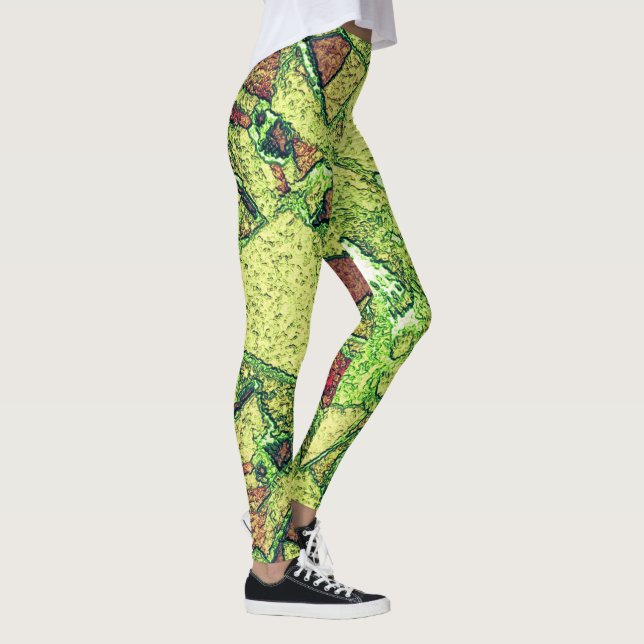 Greenish pale yellow painted volcanic stone design leggings (Right)