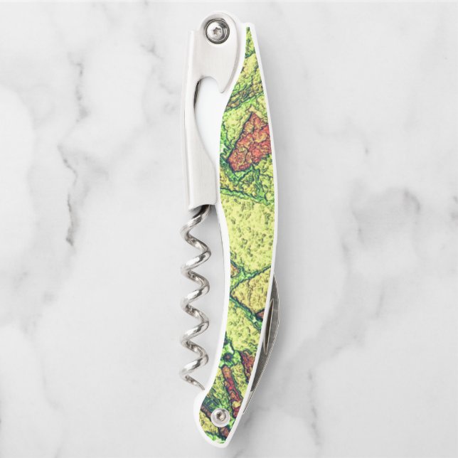 Greenish pale yellow painted volcanic stone design waiter's corkscrew (Front)