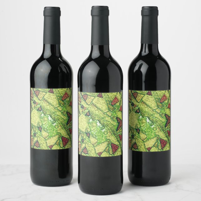 Greenish pale yellow painted volcanic stone design wine label (Bottles)