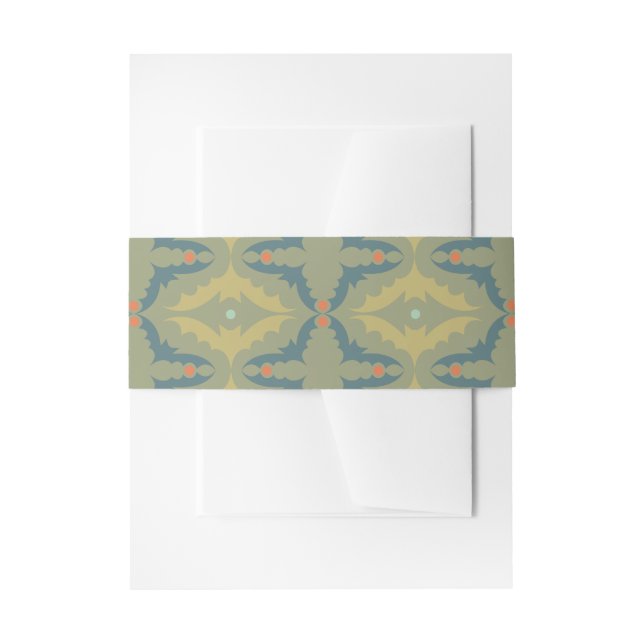 Greenish Retro Vintage Pattern Invitation Belly Band (Front Example)
