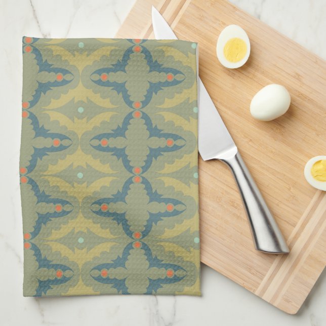 Greenish Retro Vintage Pattern Kitchen Towel (Quarter Fold)