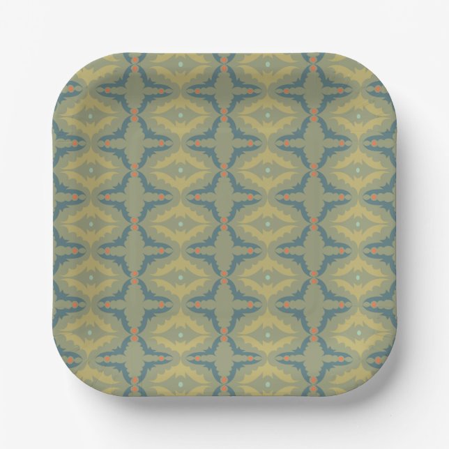 Greenish Retro Vintage Pattern Paper Plates (Front)