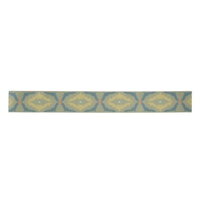 Greenish Retro Vintage Pattern Satin Ribbon (Front)