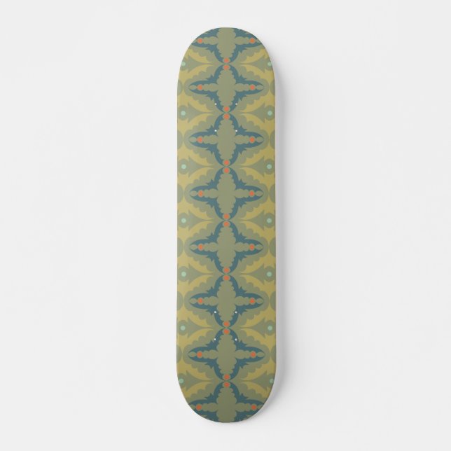 Greenish Retro Vintage Pattern Skateboard (Front)