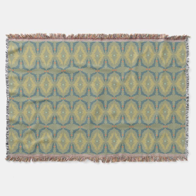 Greenish Retro Vintage Pattern Throw Blanket (Front)