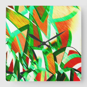 Greenish streaks on orange red image with drizzle square wall clock
