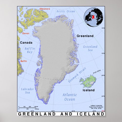  Greenland and Iceland Map Poster