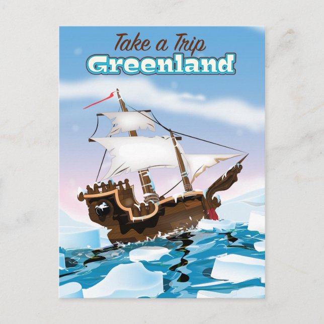 Greenland Cartoon travel poster print. Postcard (Front)