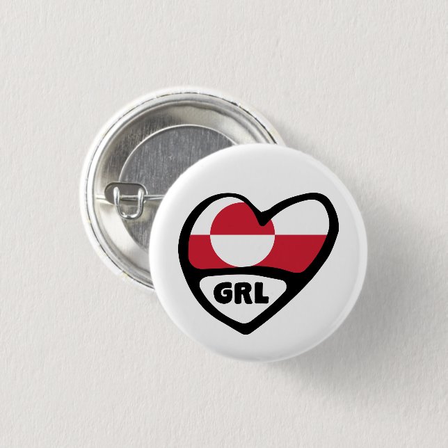 Greenland Country Code Flag Heart Pin Badge, GRL (Front & Back)