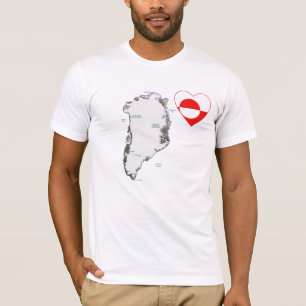 Greenland Flag Heart and Map T-Shirt