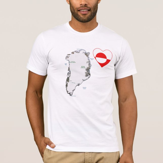 Greenland Flag Heart and Map T-Shirt (Front)