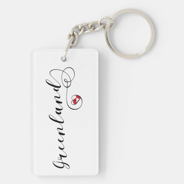 Greenland Flag Heart Script Design Keychain (Back)