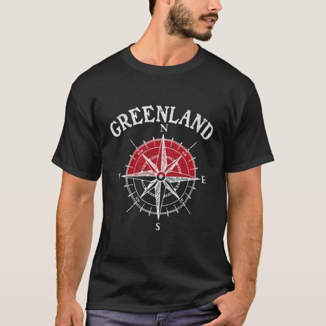 Greenland Flag Tour Compass Travel Souvenir Greenl T-Shirt (Front)