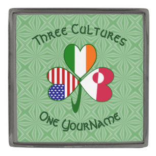 Greenland Ireland USA Shamrock Personalized Text  Gunmetal Finish Lapel Pin