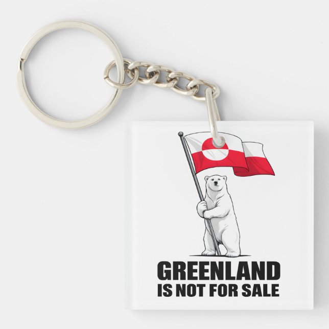 Greenland Is Not for Sale Polar Bear With Flag Keychain (Front)