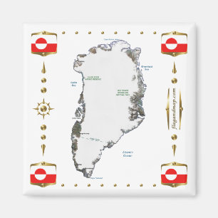 Greenland Map + Flags Magnet