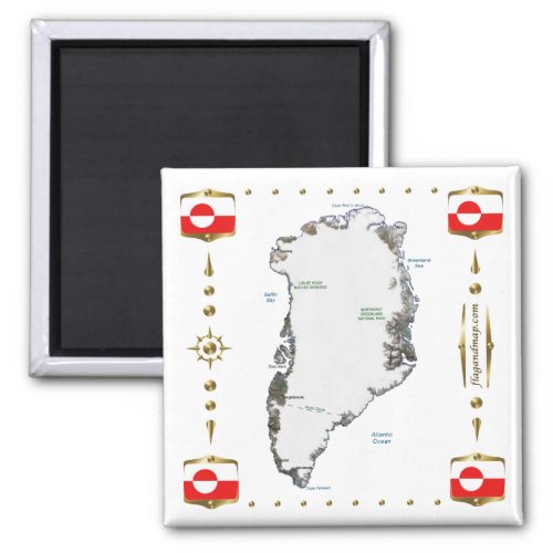 Greenland Map  Flags Magnet