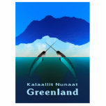 Greenland - Narwhal Statuette<br><div class="desc">Whales with spears. Two male narwhal "tusking, " crossing their tusks, with sea ice and the mainland of Greenland in the background. Text reading "Greenland" and "Kalaallit Nunaat" (Greenland in Greenlandic) also appears. The purpose of tusking, a common activity during warmer parts of the year, is unknown. It may be...</div>