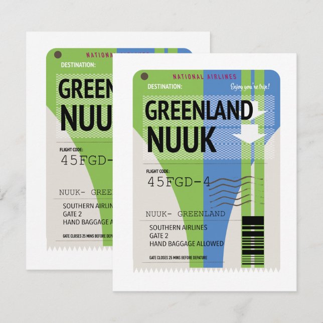 Greenland Nuuk travel ticket (Front/Back)