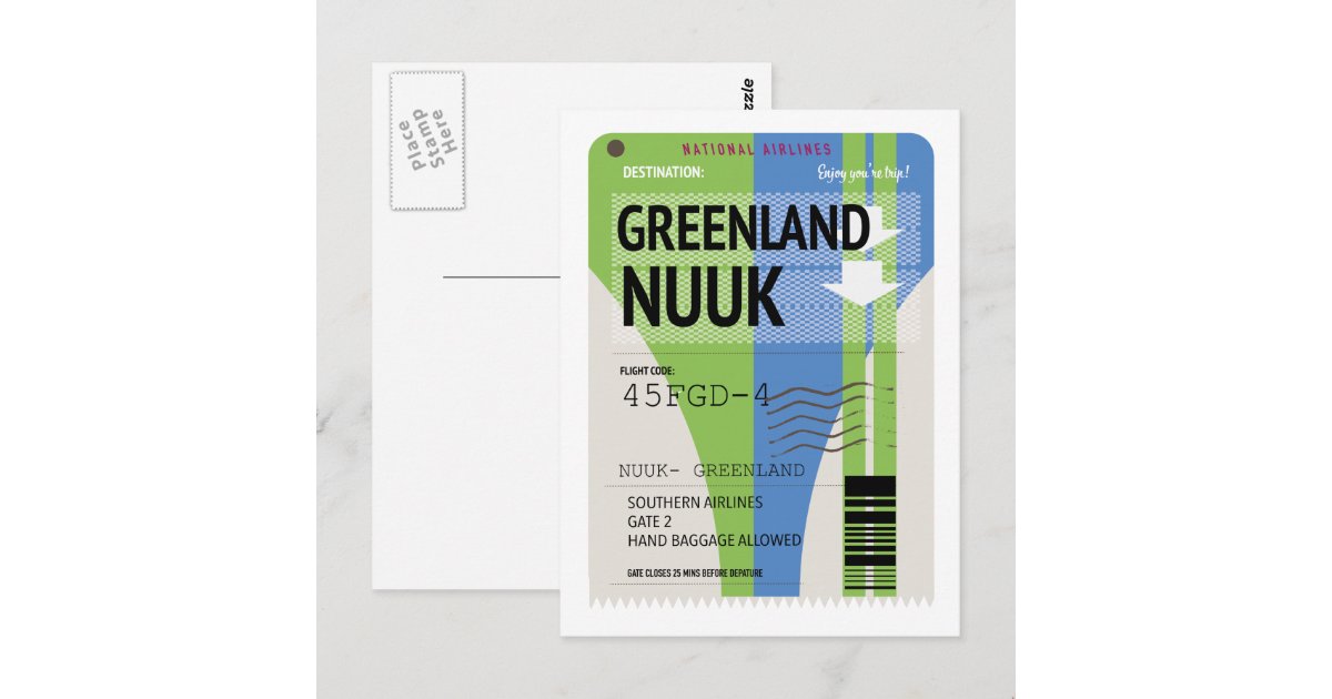 Greenland Nuuk travel ticket Postcard Zazzle