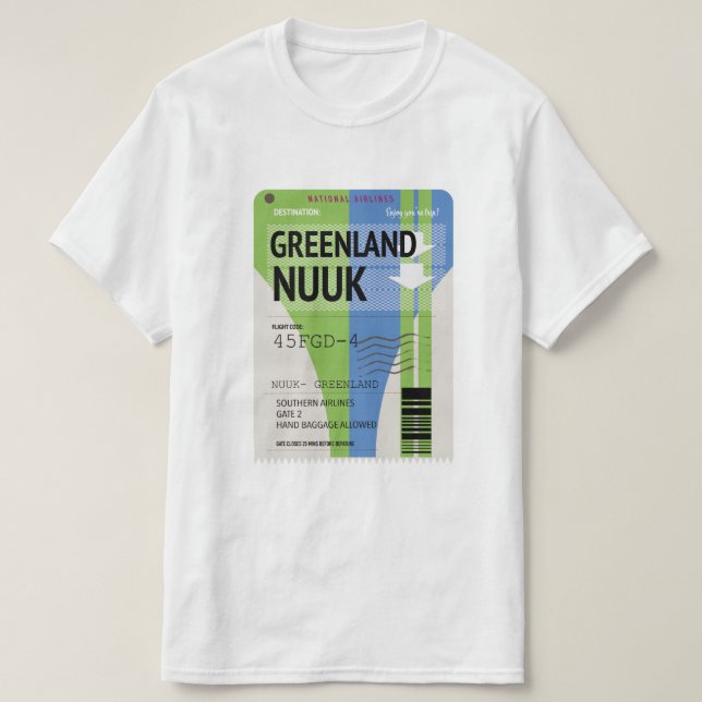 Greenland Nuuk travel ticket T-Shirt (Design Front)