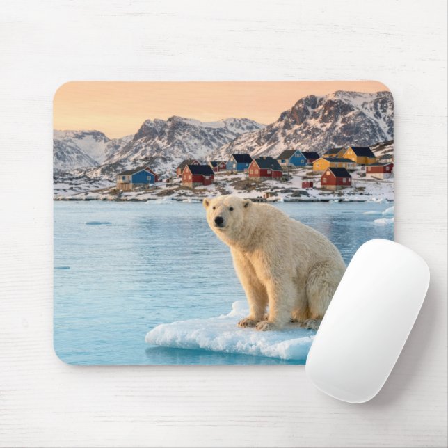 Greenland Polar Bear Floating on Ice Mouse Pad (With Mouse)