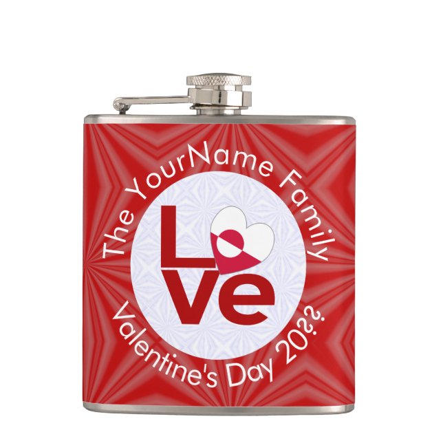 Greenland Red LOVE Flag Personalized Flask (Front)