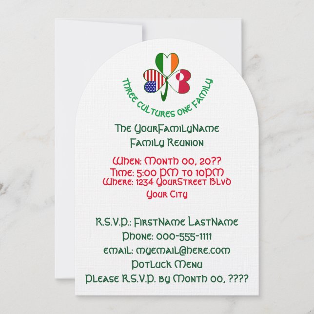 Greenlander Irish American Shamrock Family Reunion Invitation (Front)