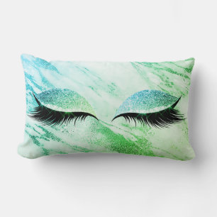 Greenly Blue Mint Glitter Black Glam Makeup Marble Lumbar Pillow