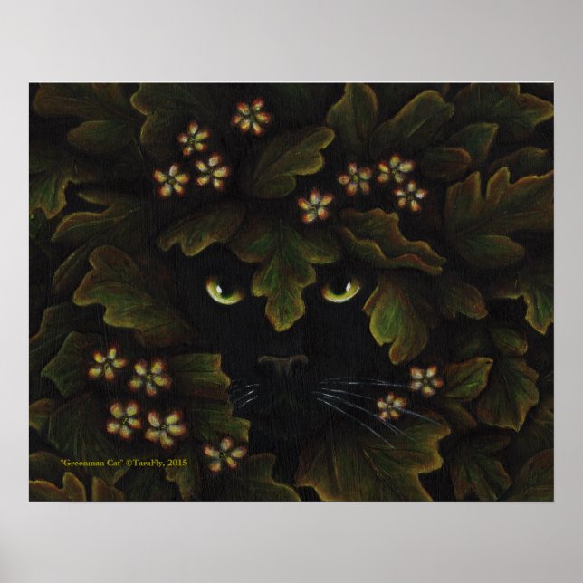 Greenman Black Cat Nature Forest Art Poster (Front)