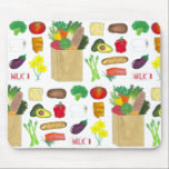 Greenmarket Grocery Shopping Fruit Vegetable Foods Mouse Pad<br><div class="desc">Design features an original marker illustration of food items including fruits, vegetables, flowers, cheeses, bread, fish, milk, and paper towels. Just like a trip to the greenmarket, farmers market, or grocery store! Perfect for your favorite foodie. This grocery shopping illustration is also available on other products. Don't see what you're...</div>