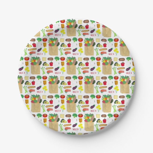 Greenmarket Grocery Shopping Fruit Vegetable Foods Paper Plates (Front)