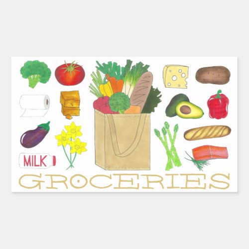 Greenmarket Grocery Shopping Fruit Vegetable Foods Rectangular Sticker