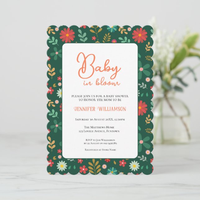 Greenn Botanical Baby Shower invitation (Standing Front)
