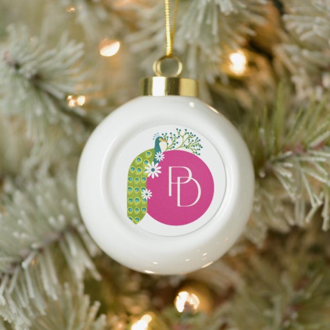 #GreenPeacockSnowflakeFramedOrnament Ceramic Ball Christmas Ornament (Tree)