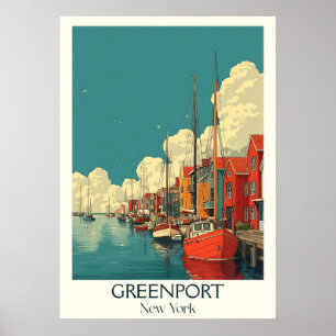 Greenport New York Vintage Harbor Boating Art Poster