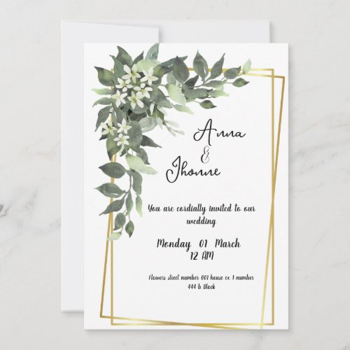 Greenry Green flowers Card wedding invitation