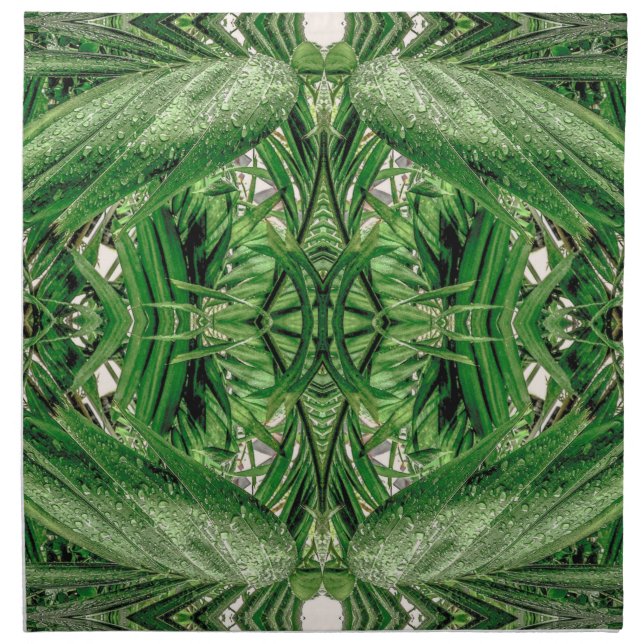 Greens and Raindrops Pattern Cloth Napkin (Front)