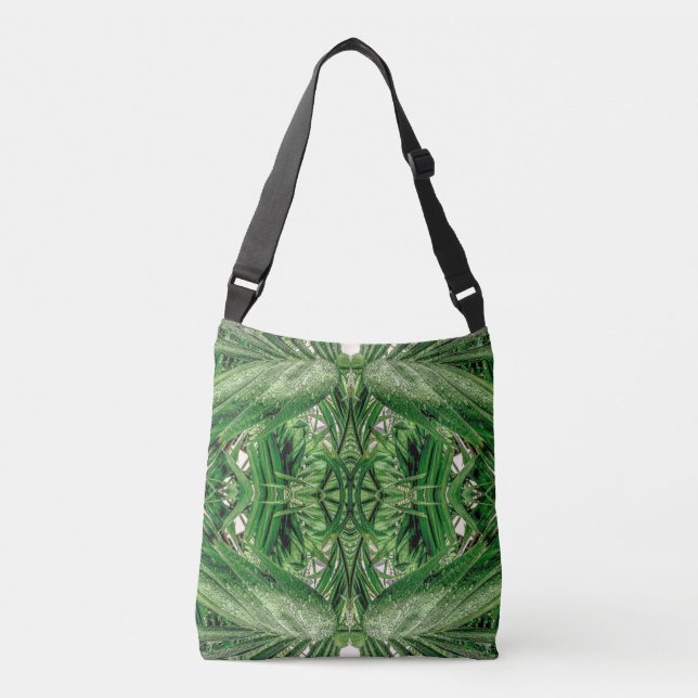 Greens and Raindrops Pattern Crossbody Bag (Front)